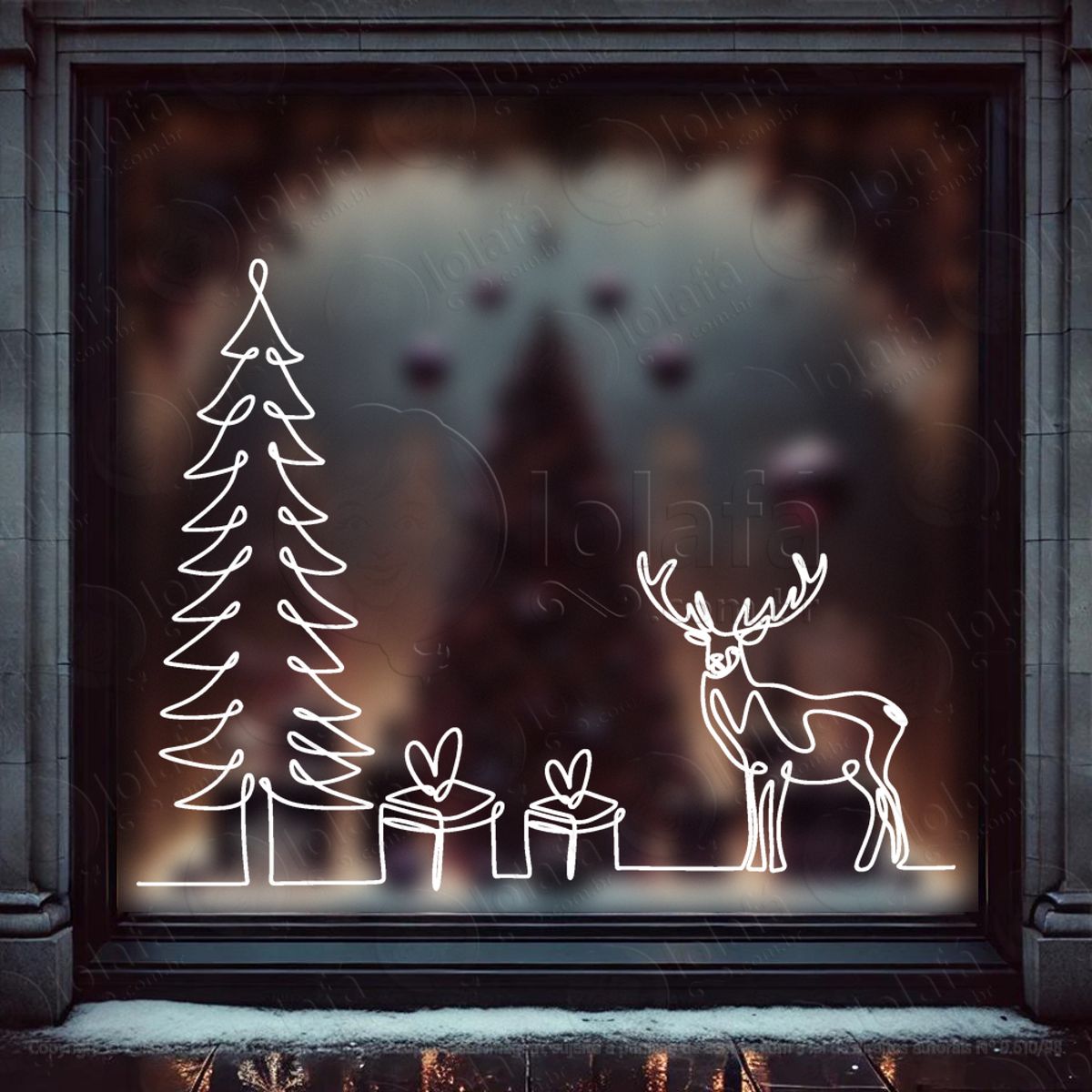 Árvore de Natal Presentes e Rena Adesivo de Natal para Vitrine, Parede, Porta - Fácil Remoção Mod:90