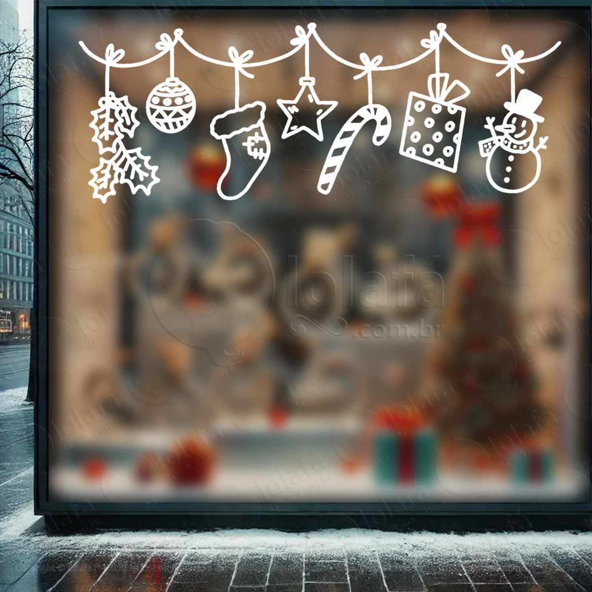 Cortina de Natal com Enfeites Adesivo de Natal para Vitrine, Parede, Porta - Fácil Remoção Mod:93