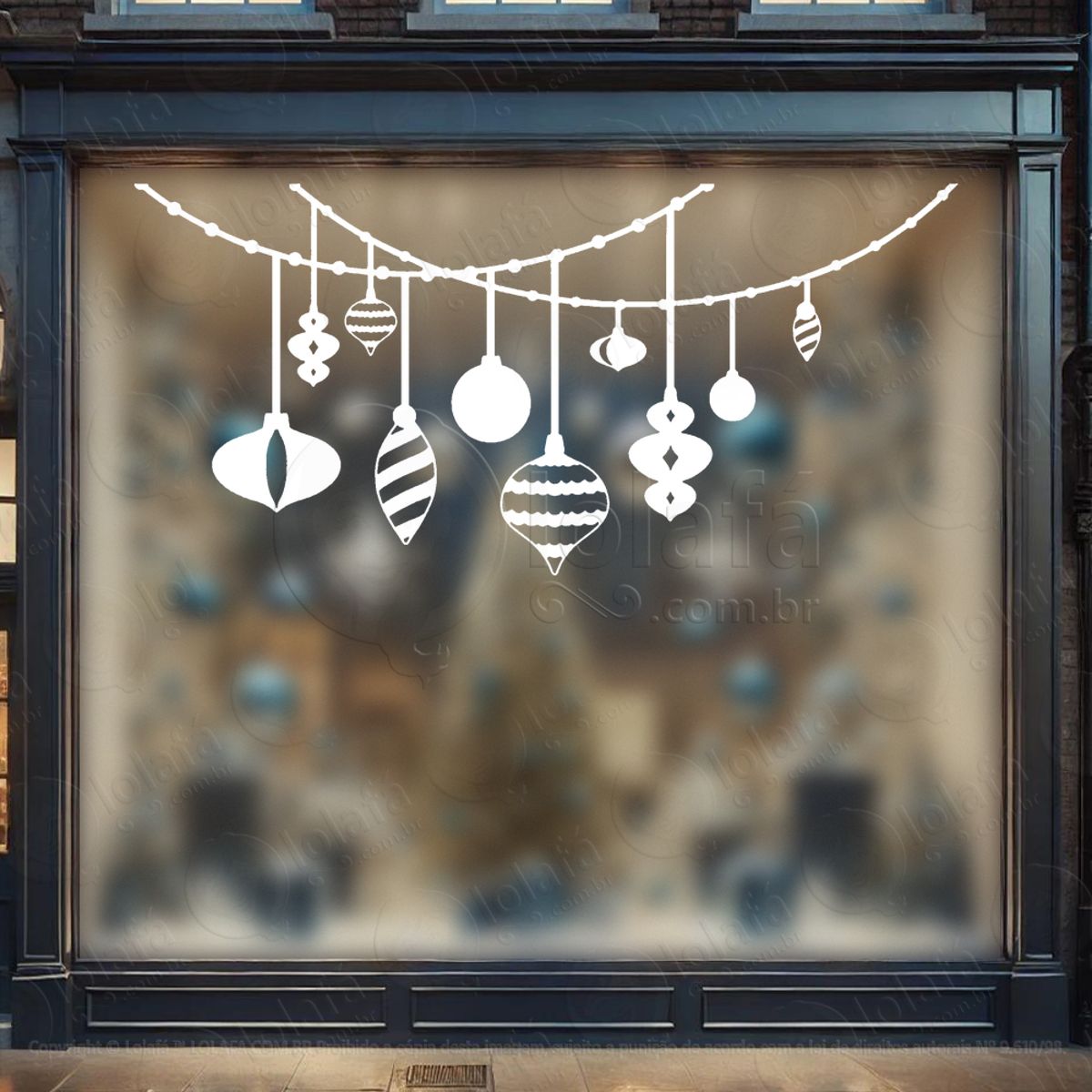 Cortina de Natal com Bolas Adesivo de Natal para Vitrine, Parede, Porta - Fácil Remoção Mod:95