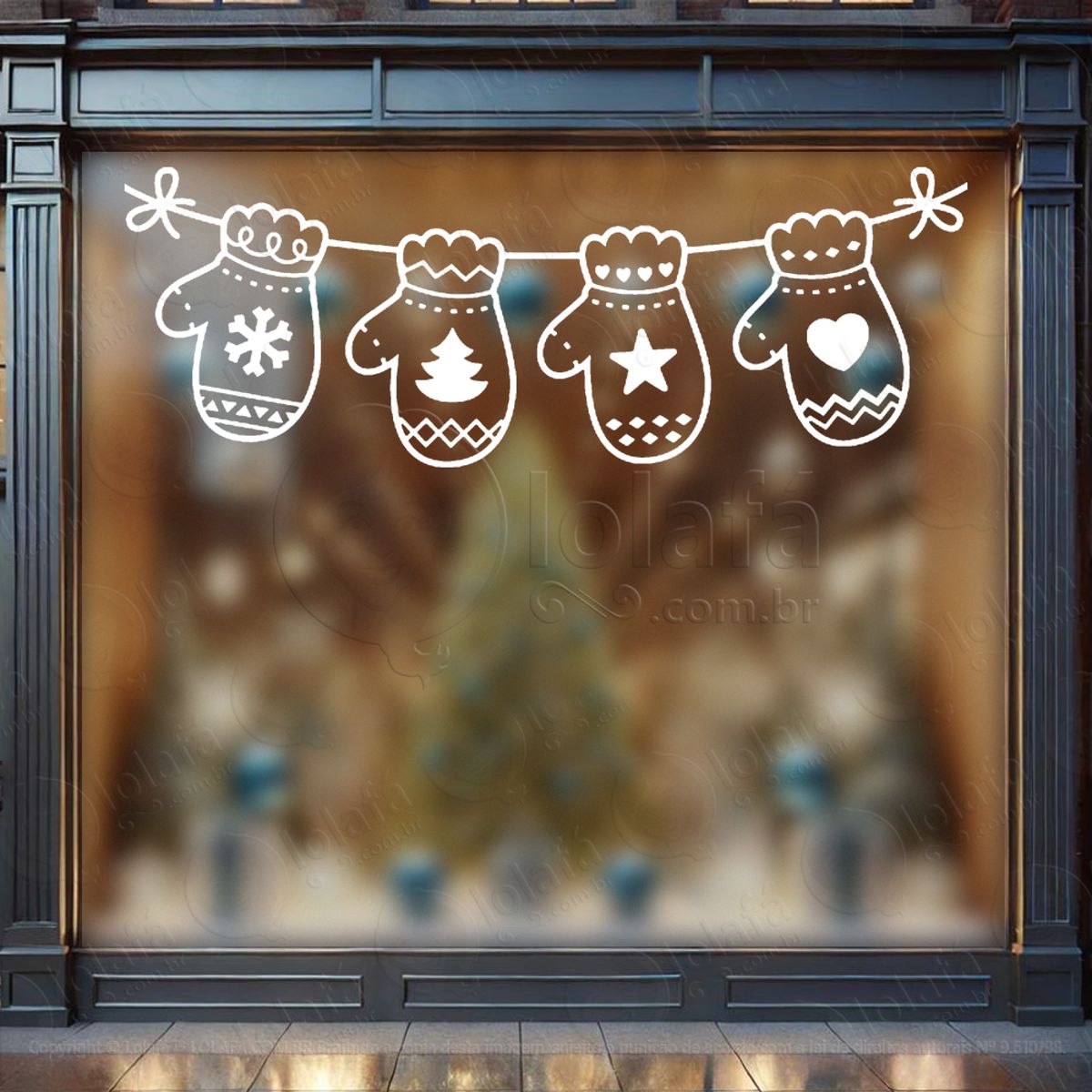 Cortina de Natal com Luvas Adesivo de Natal para Vitrine, Parede, Porta - Fácil Remoção Mod:96