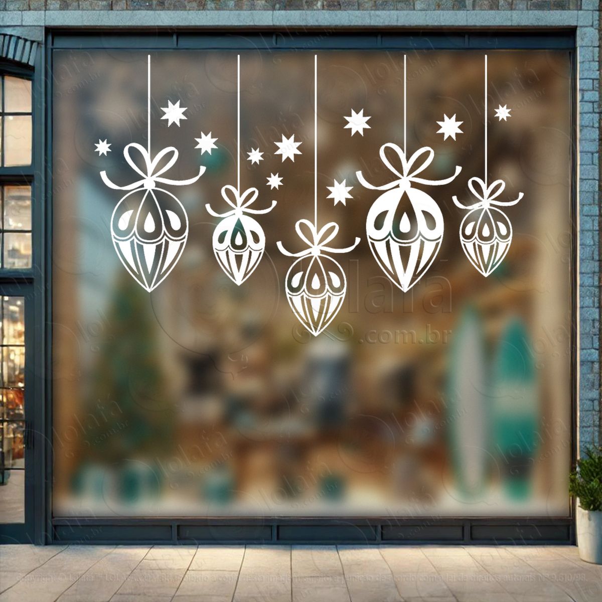 Cortina de Natal com Bolas Adesivo de Natal para Vitrine, Parede, Porta - Fácil Remoção Mod:99