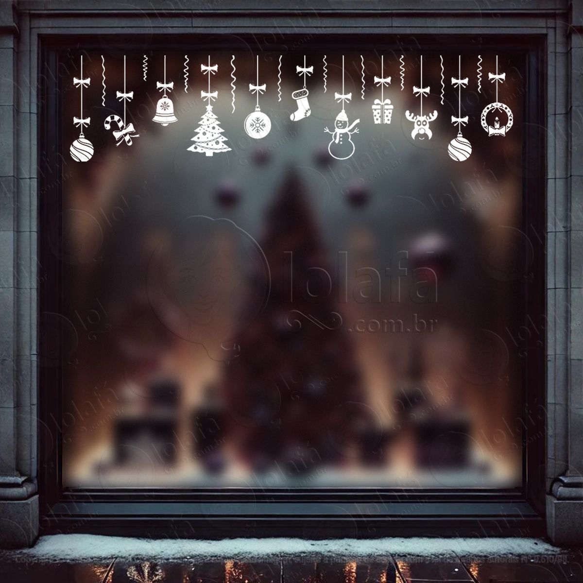 Cortina de Natal com Enfeites Adesivo de Natal para Vitrine, Parede, Porta - Fácil Remoção Mod:100