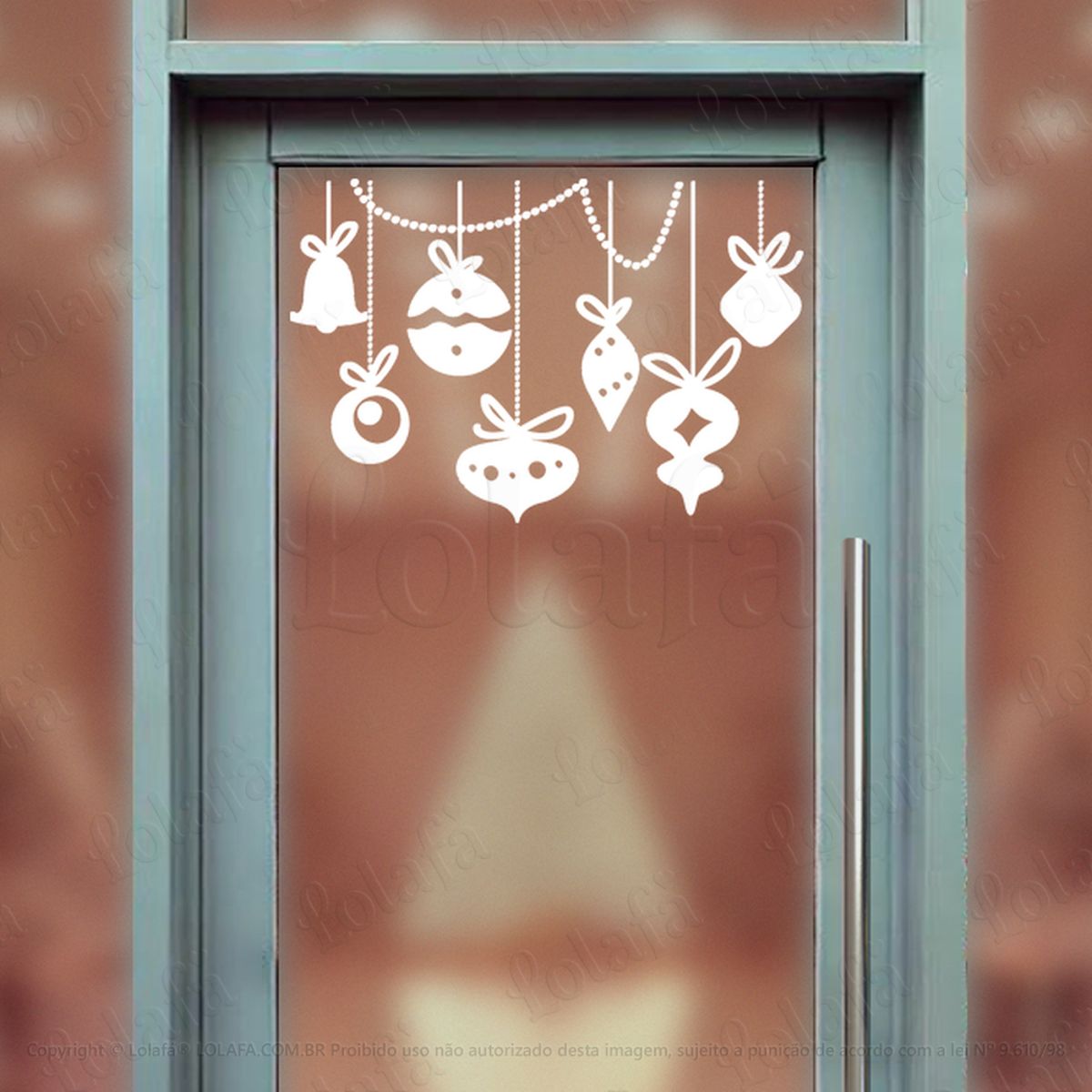 Cortina de Natal com Bolas e Sino Adesivo de Natal para Vitrine, Parede, Porta - Fácil Remoção Mod:103