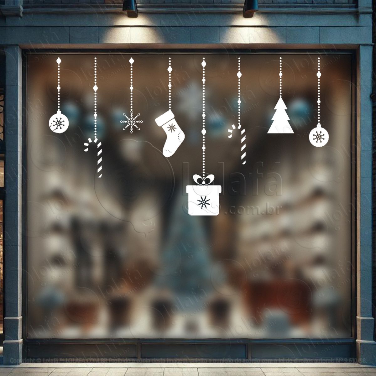 Cortina de Natal com Enfeites Adesivo de Natal para Vitrine, Parede, Porta - Fácil Remoção Mod:104