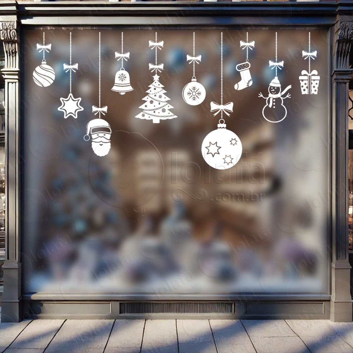 Cortina de Natal com Enfeites Adesivo de Natal para Vitrine, Parede, Porta - Fácil Remoção Mod:105