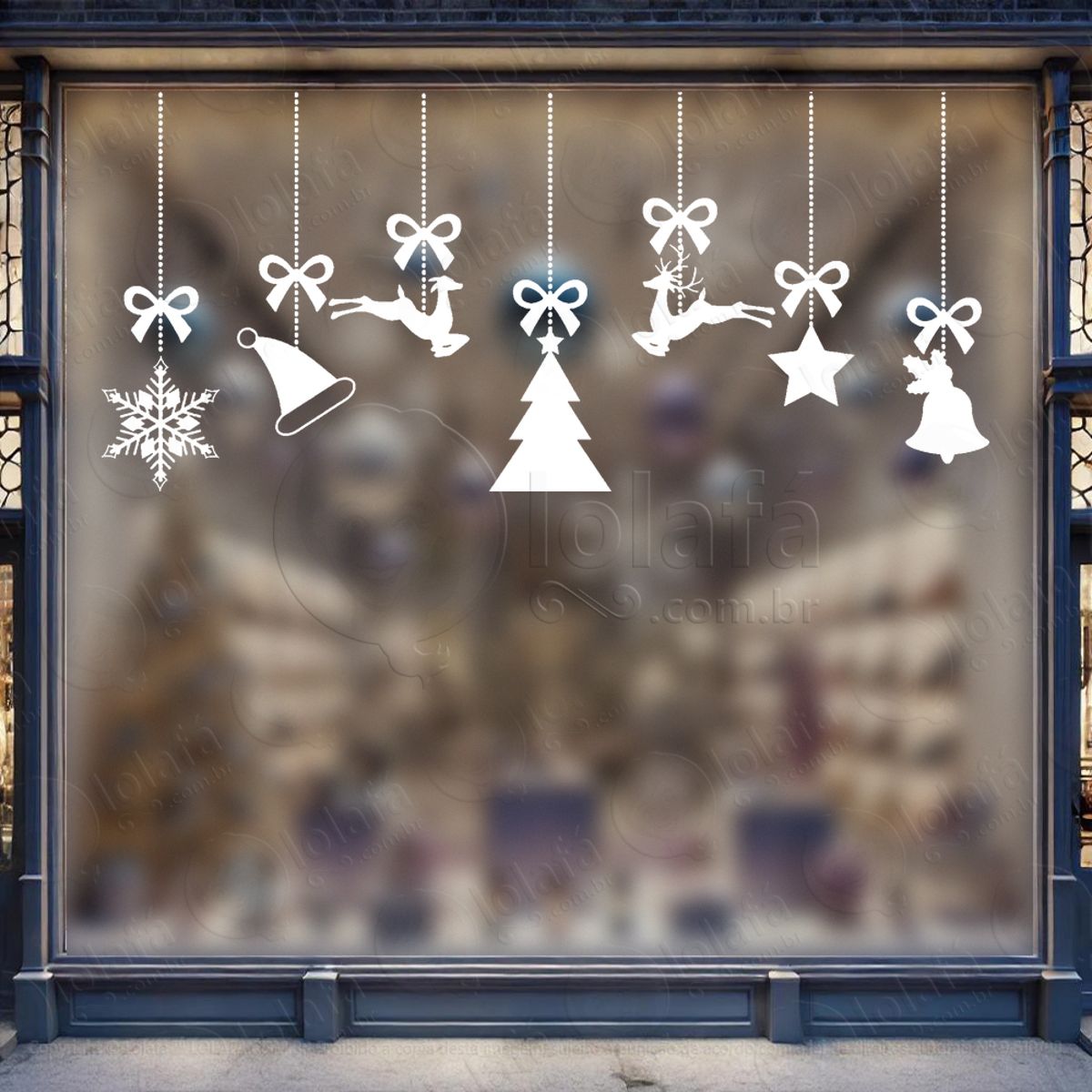 Cortina de Natal com Enfeites Adesivo de Natal para Vitrine, Parede, Porta - Fácil Remoção Mod:106