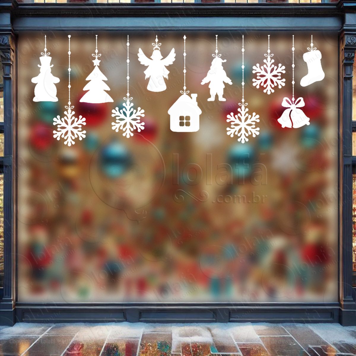 Cortina de Natal com Enfeites Adesivo de Natal para Vitrine, Parede, Porta - Fácil Remoção Mod:107