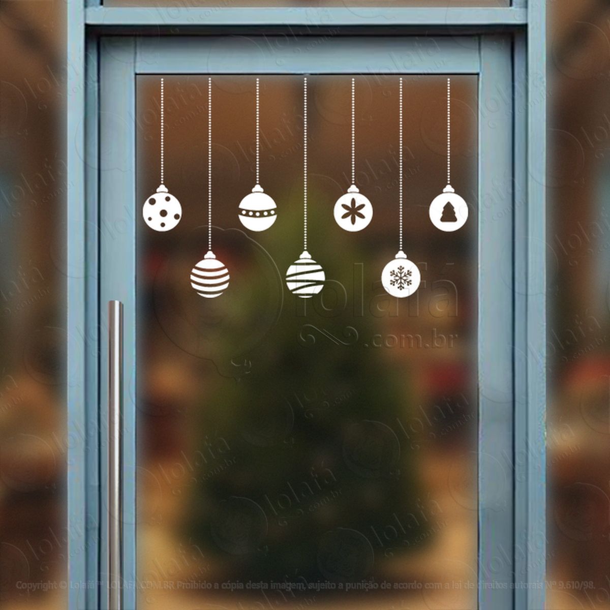 Cortina de Natal com Bolas Adesivo de Natal para Vitrine, Parede, Porta - Fácil Remoção Mod:108