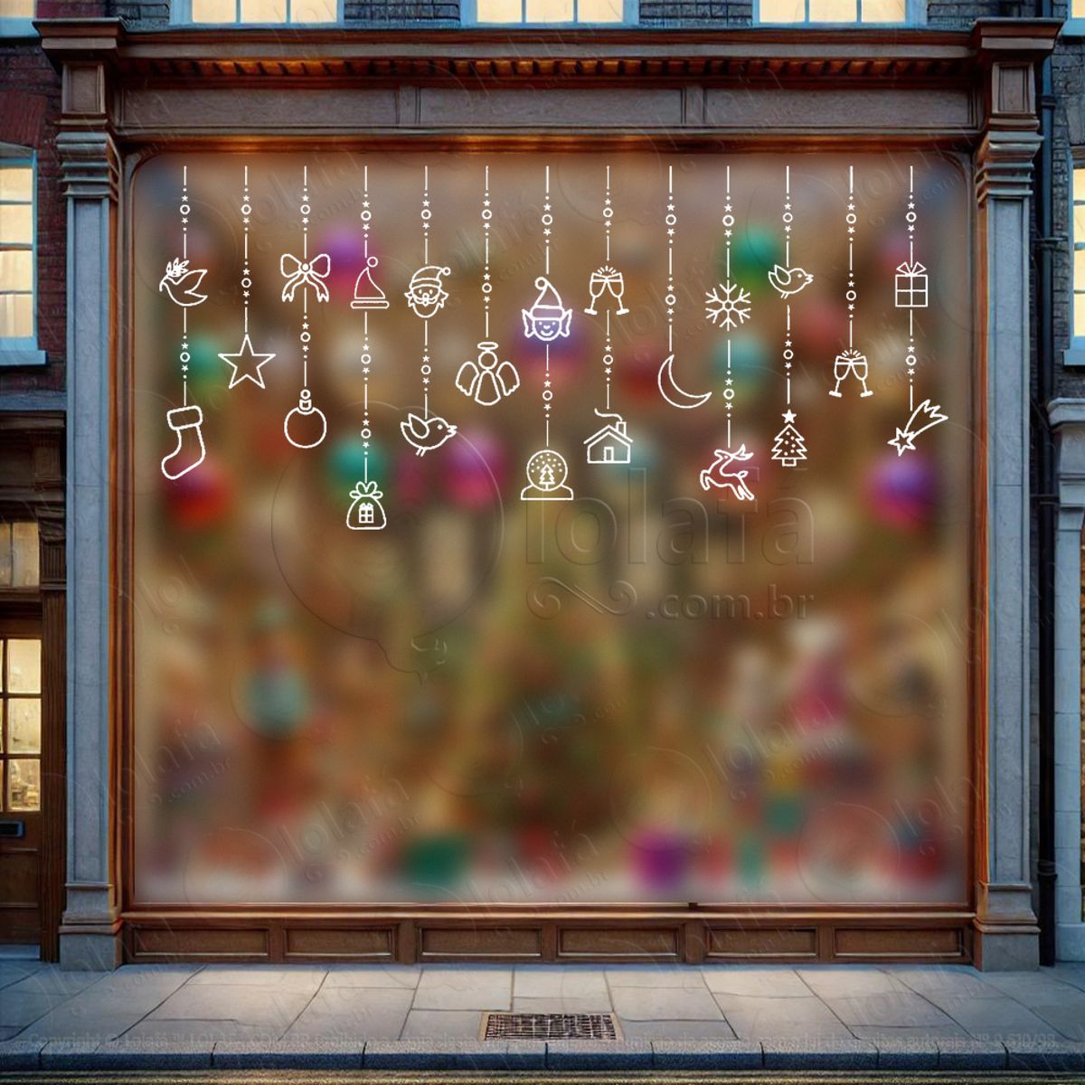 Cortina de Natal com Enfeites Adesivo de Natal para Vitrine, Parede, Porta - Fácil Remoção Mod:109