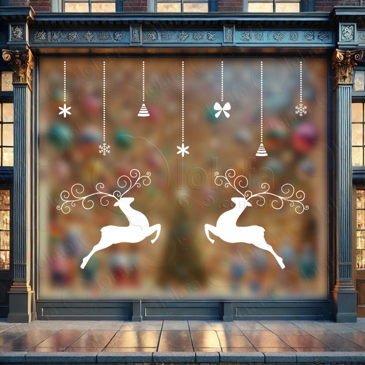 Cortina de Natal com Enfeites Adesivo de Natal para Vitrine, Parede, Porta - Fácil Remoção Mod:110
