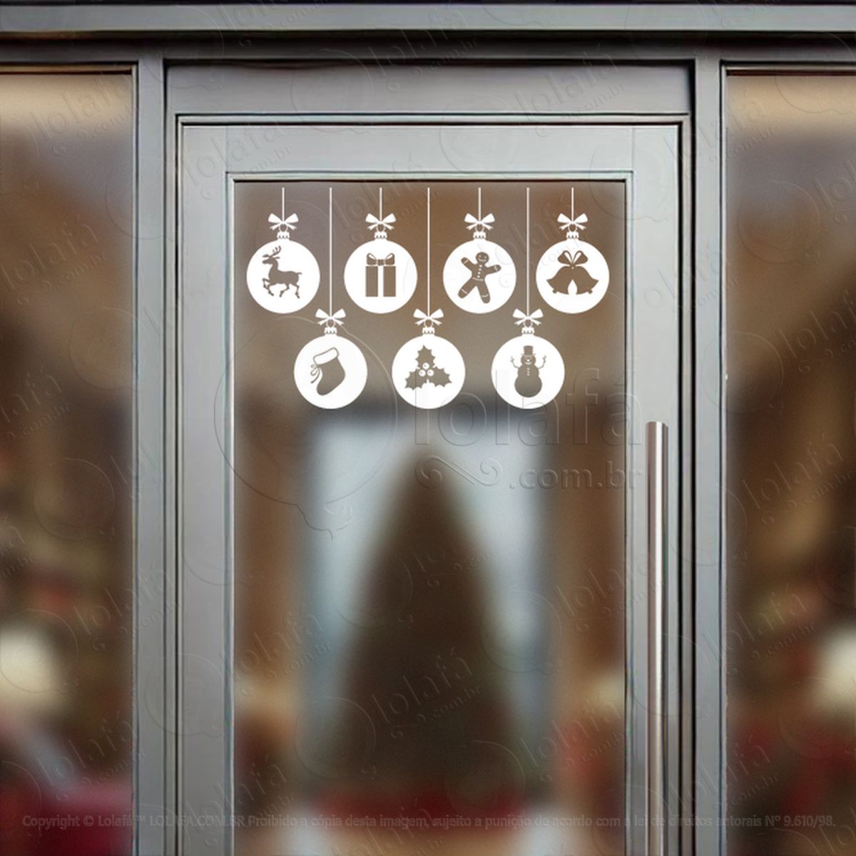 Cortina de Natal com Bolas Adesivo de Natal para Vitrine, Parede, Porta - Fácil Remoção Mod:111