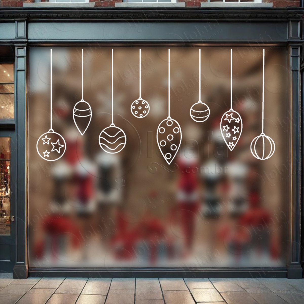 Cortina de Natal com Bolas Adesivo de Natal para Vitrine, Parede, Porta - Fácil Remoção Mod:113