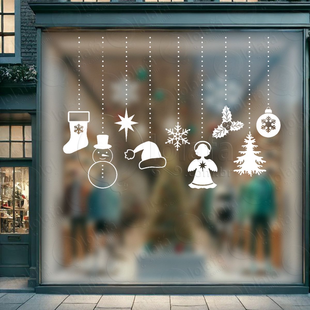 Cortina de Natal com Enfeites Adesivo de Natal para Vitrine, Parede, Porta - Fácil Remoção Mod:115
