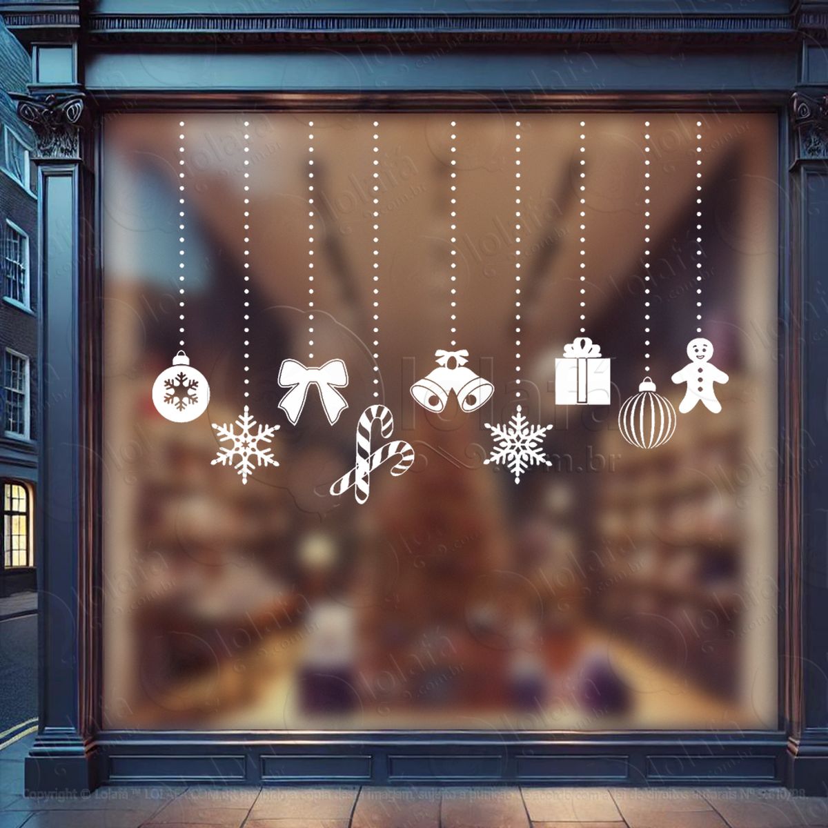 Cortina de Natal com Enfeites Adesivo de Natal para Vitrine, Parede, Porta - Fácil Remoção Mod:116