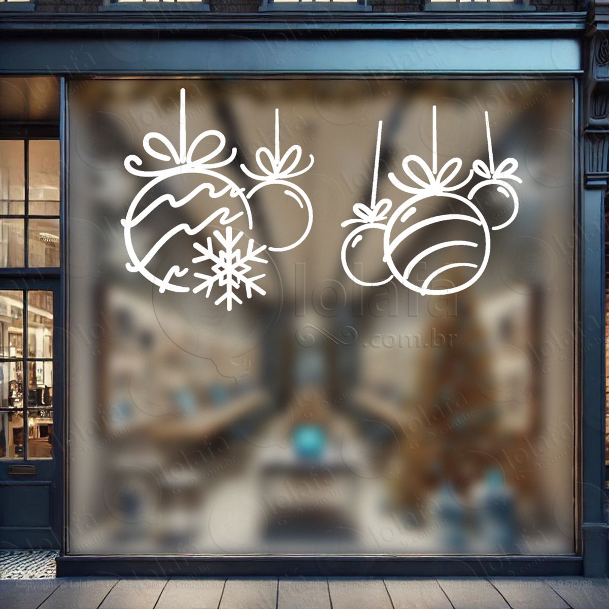 Cortina de Natal com Bolas Adesivo de Natal para Vitrine, Parede, Porta - Fácil Remoção Mod:117