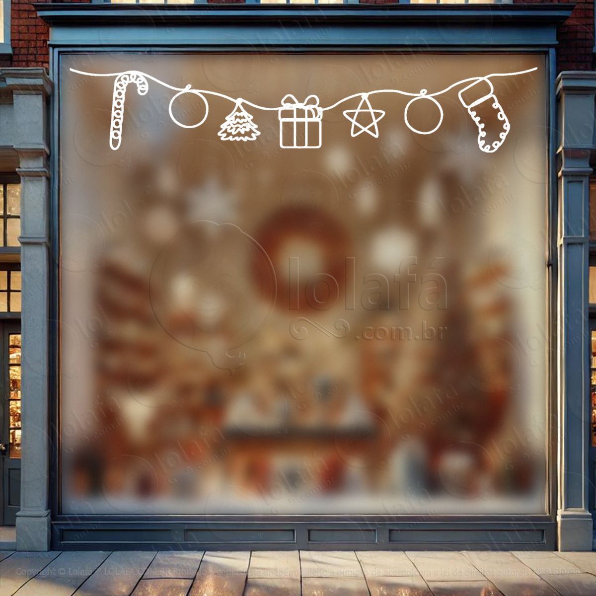 Cortina de Natal com Enfeites Adesivo de Natal para Vitrine, Parede, Porta - Fácil Remoção Mod:119