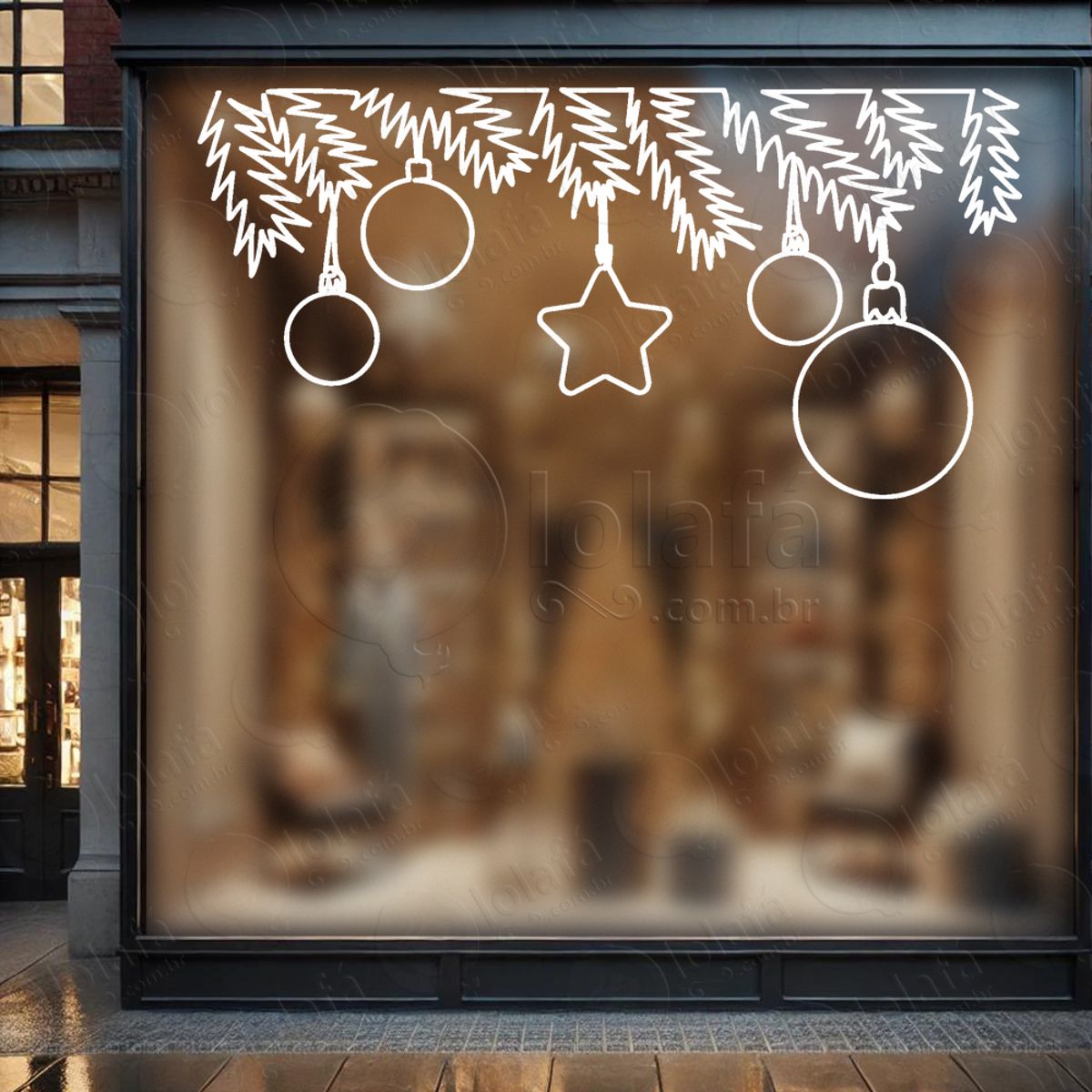 Cortina de Natal de Bolas e Estrela Adesivo de Natal para Vitrine, Parede, Porta - Fácil Remoção Mod:120