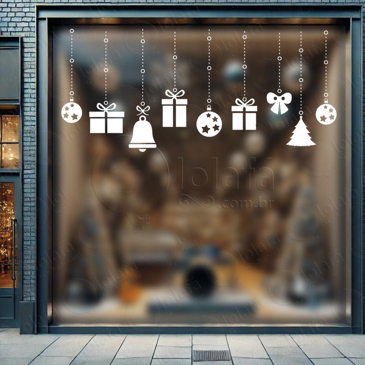 Cortina de Natal com Enfeites Adesivo de Natal para Vitrine, Parede, Porta - Fácil Remoção Mod:121
