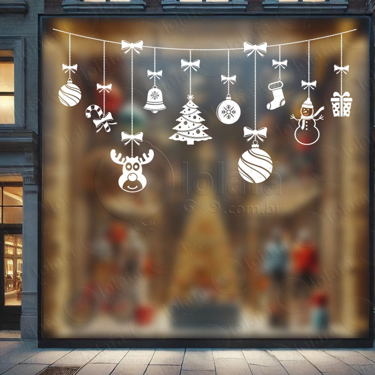 Cortina de Natal com Enfeites Adesivo de Natal para Vitrine, Parede, Porta - Fácil Remoção Mod:124