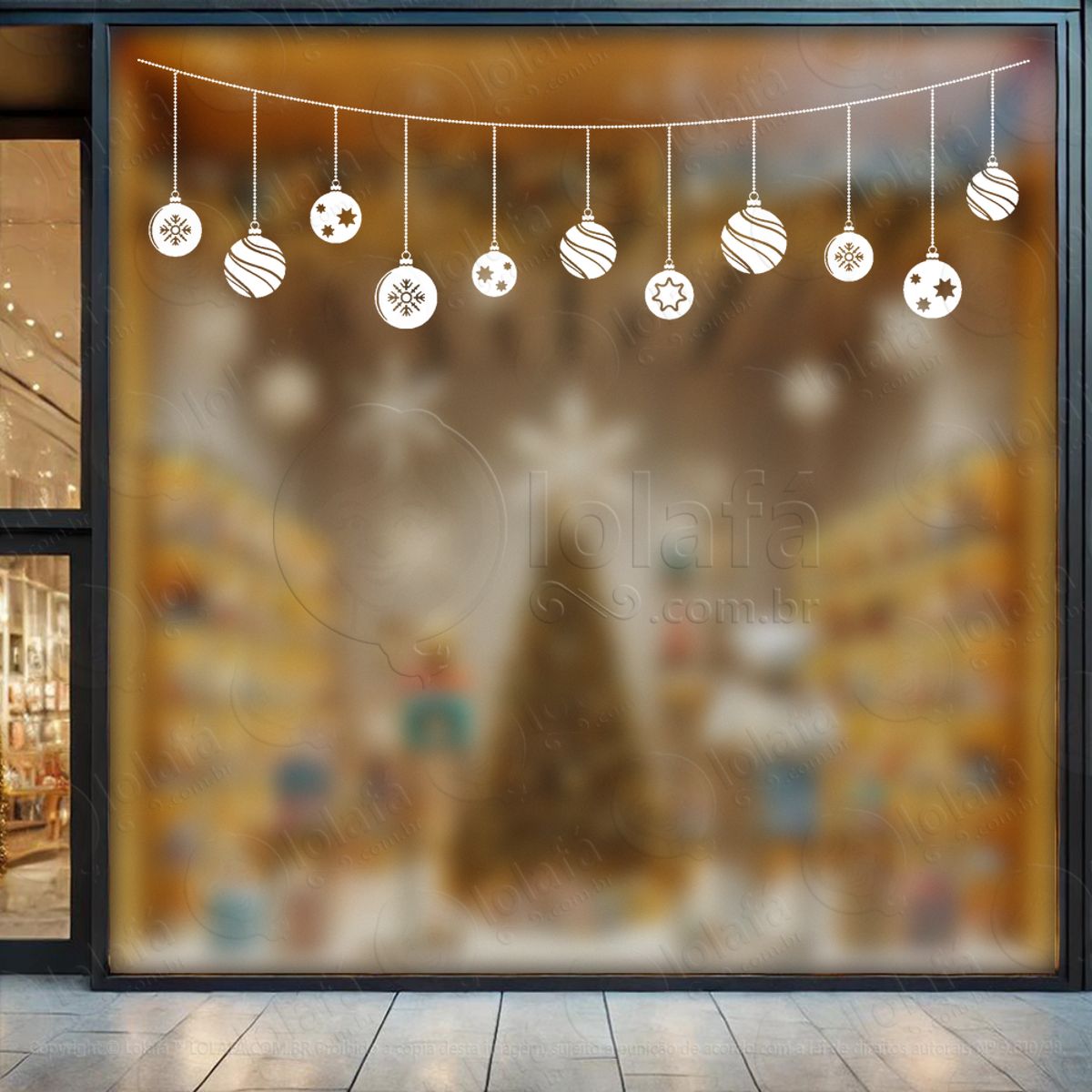 Cortina de Natal com Bolas Adesivo de Natal para Vitrine, Parede, Porta - Fácil Remoção Mod:126
