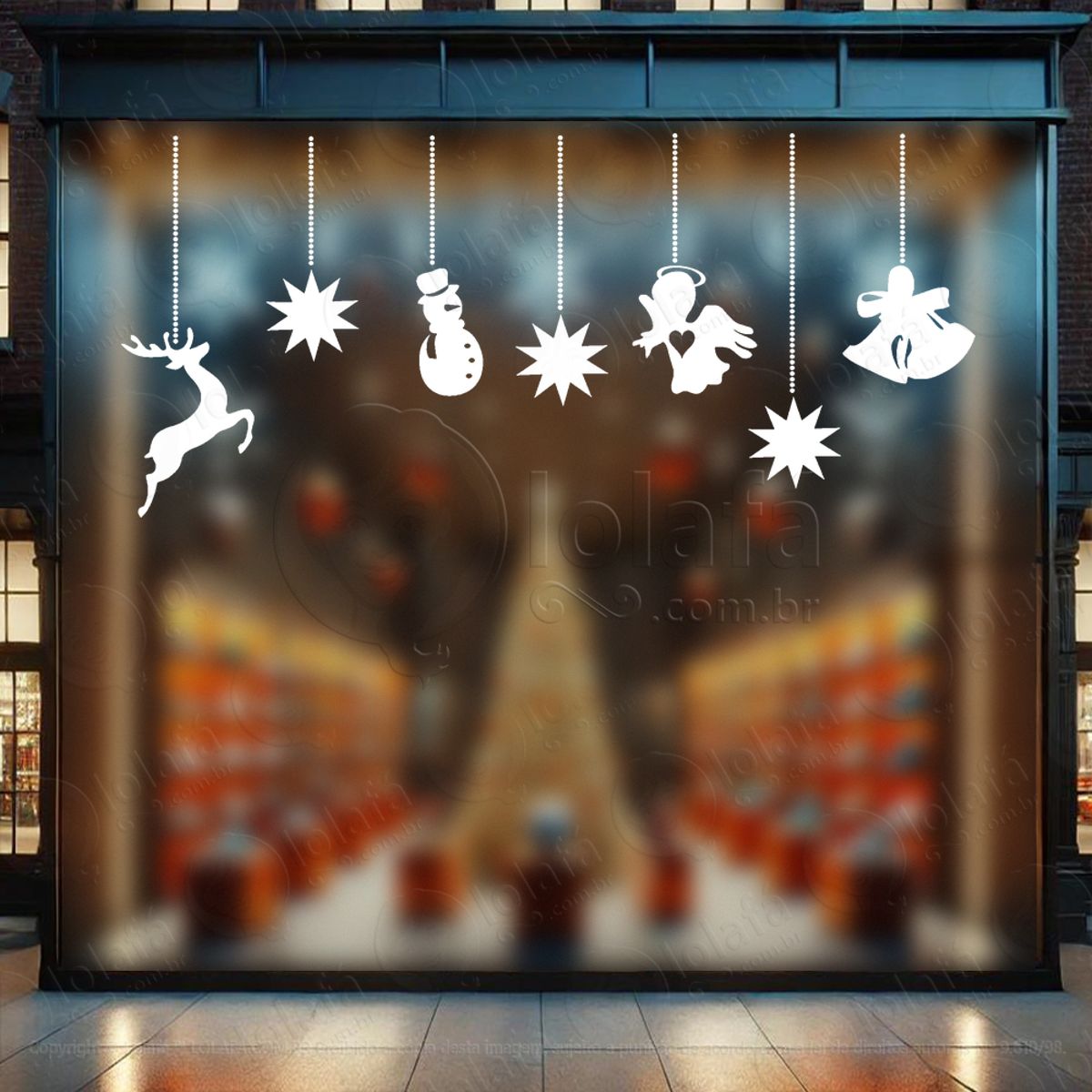 Cortina de Natal com Enfeites Adesivo de Natal para Vitrine, Parede, Porta - Fácil Remoção Mod:127