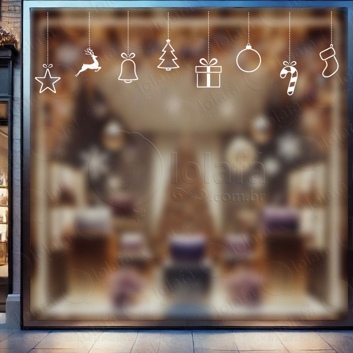 Cortina de Natal com Enfeites Adesivo de Natal para Vitrine, Parede, Porta - Fácil Remoção Mod:128