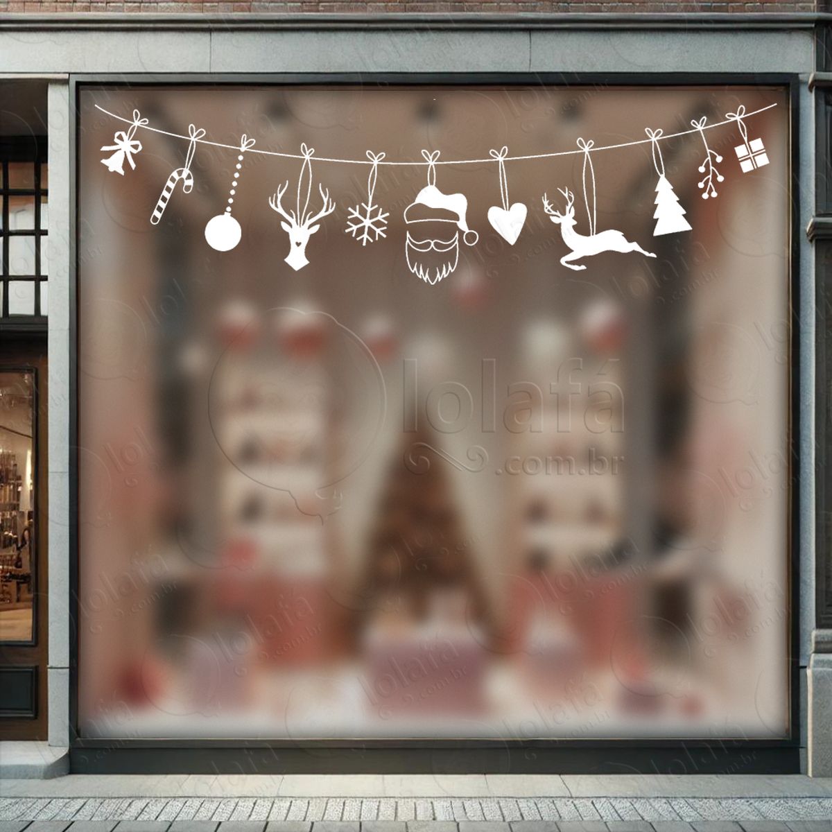 Cortina de Natal com Enfeites Adesivo de Natal para Vitrine, Parede, Porta - Fácil Remoção Mod:129