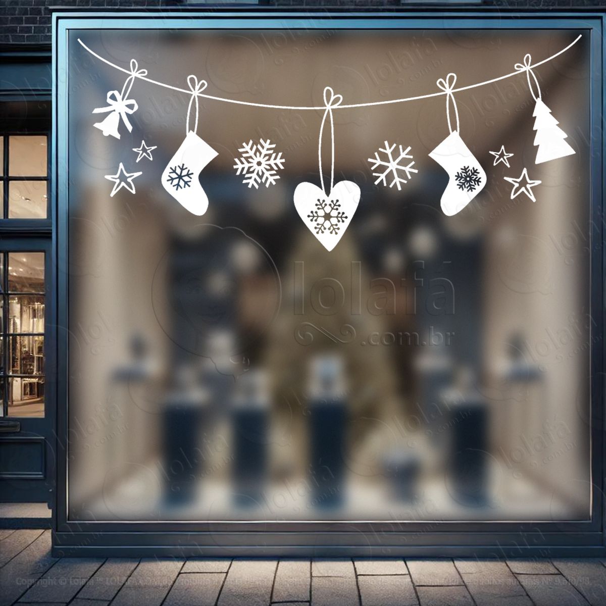 Cortina de Natal com Enfeites Adesivo de Natal para Vitrine, Parede, Porta - Fácil Remoção Mod:130