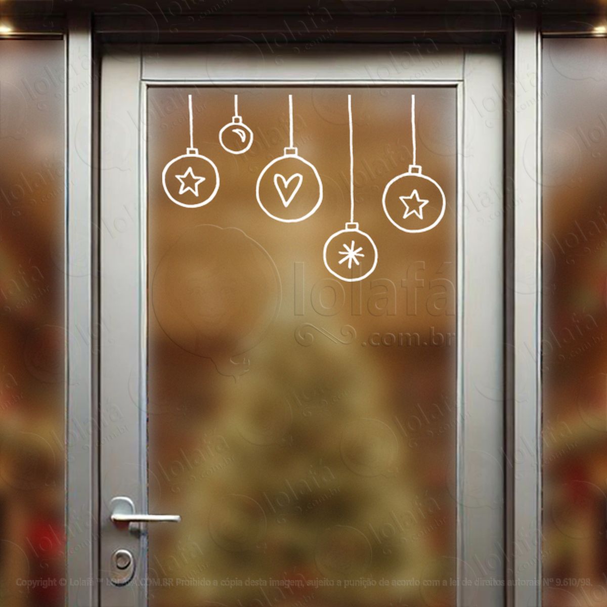 Cortina de Natal com Bolas Adesivo de Natal para Vitrine, Parede, Porta - Fácil Remoção Mod:131