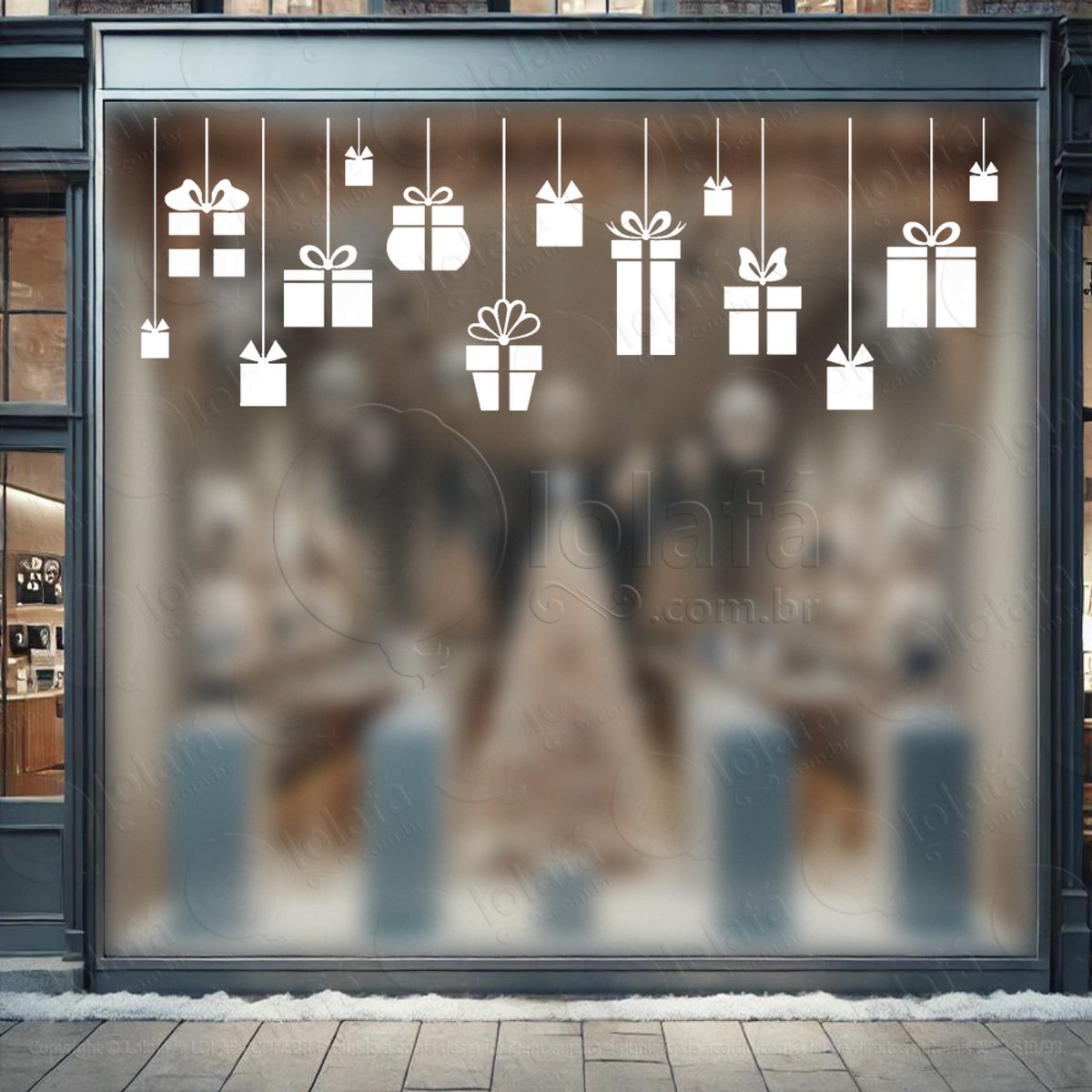 Cortina de Natal com Presentes Adesivo de Natal para Vitrine, Parede, Porta - Fácil Remoção Mod:133