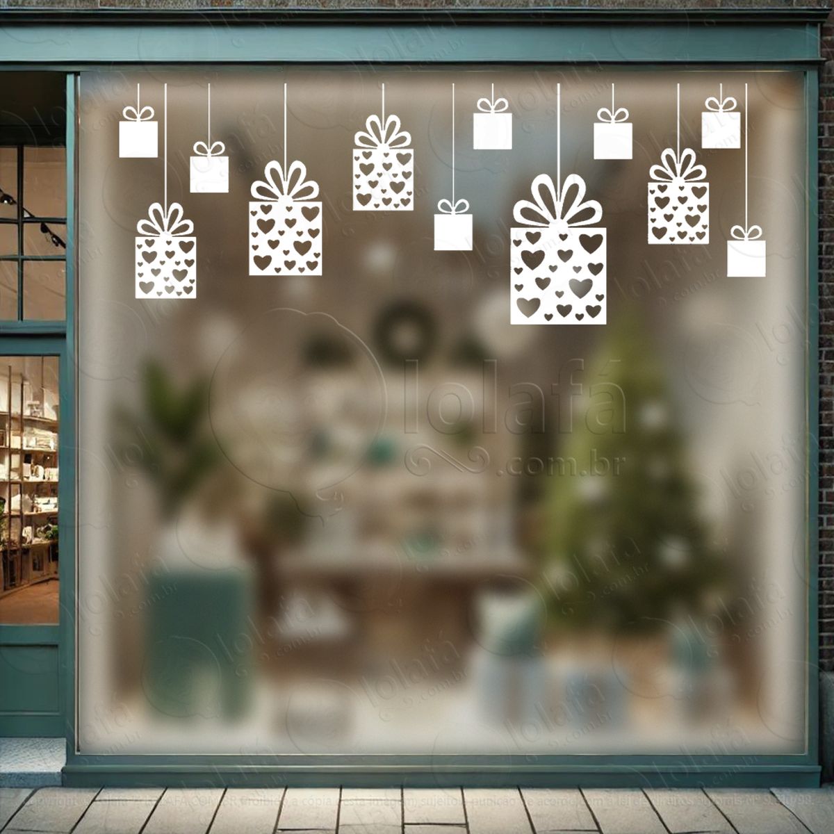 Cortina de Natal com Presentes Adesivo de Natal para Vitrine, Parede, Porta - Fácil Remoção Mod:134