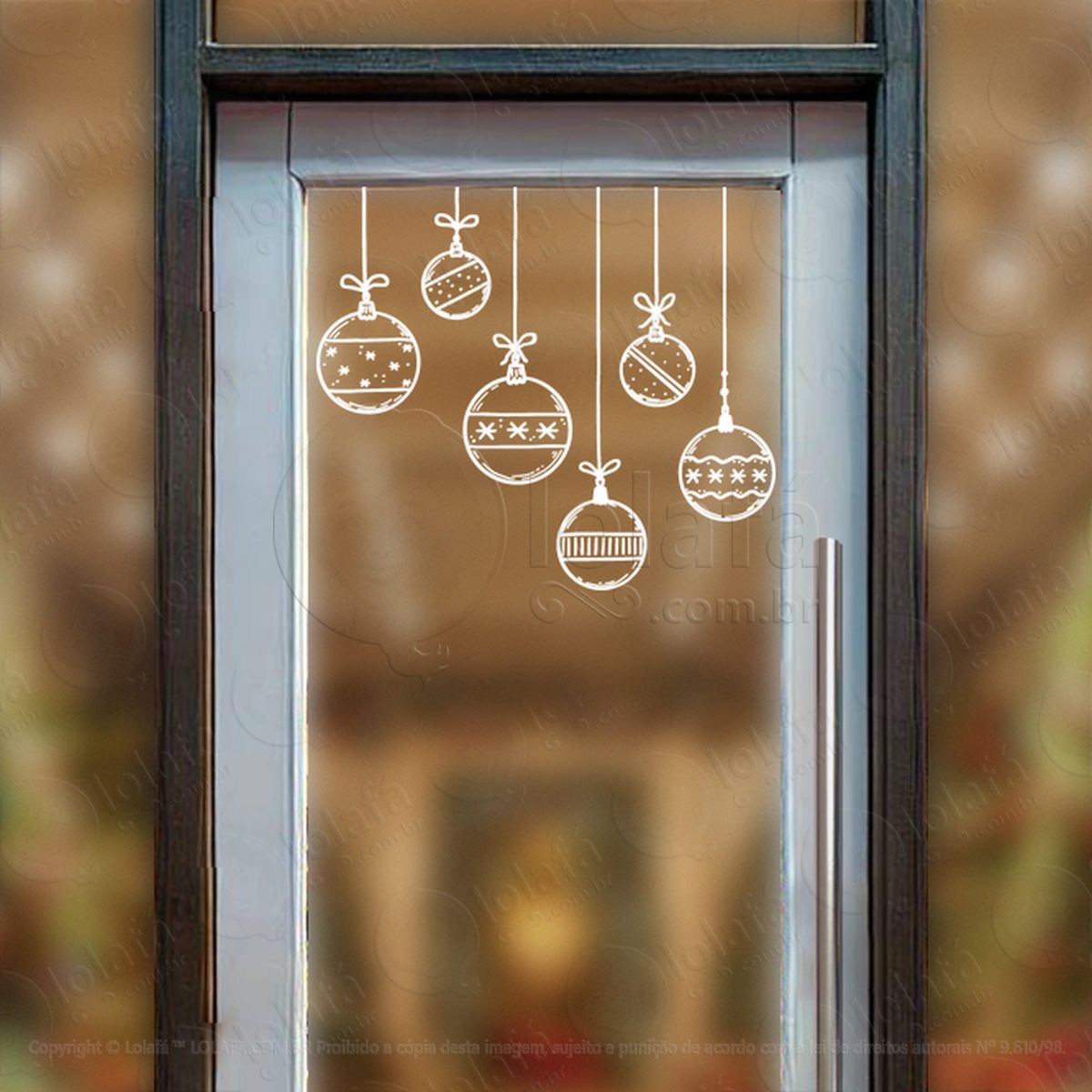 Cortina de Natal com Bolas Adesivo de Natal para Vitrine, Parede, Porta - Fácil Remoção Mod:136