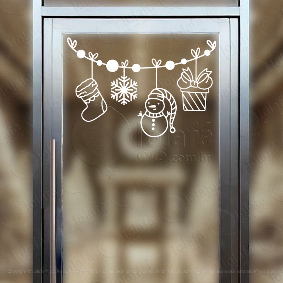 Cortina de Natal com Enfeites Adesivo de Natal para Vitrine, Parede, Porta - Fácil Remoção Mod:138
