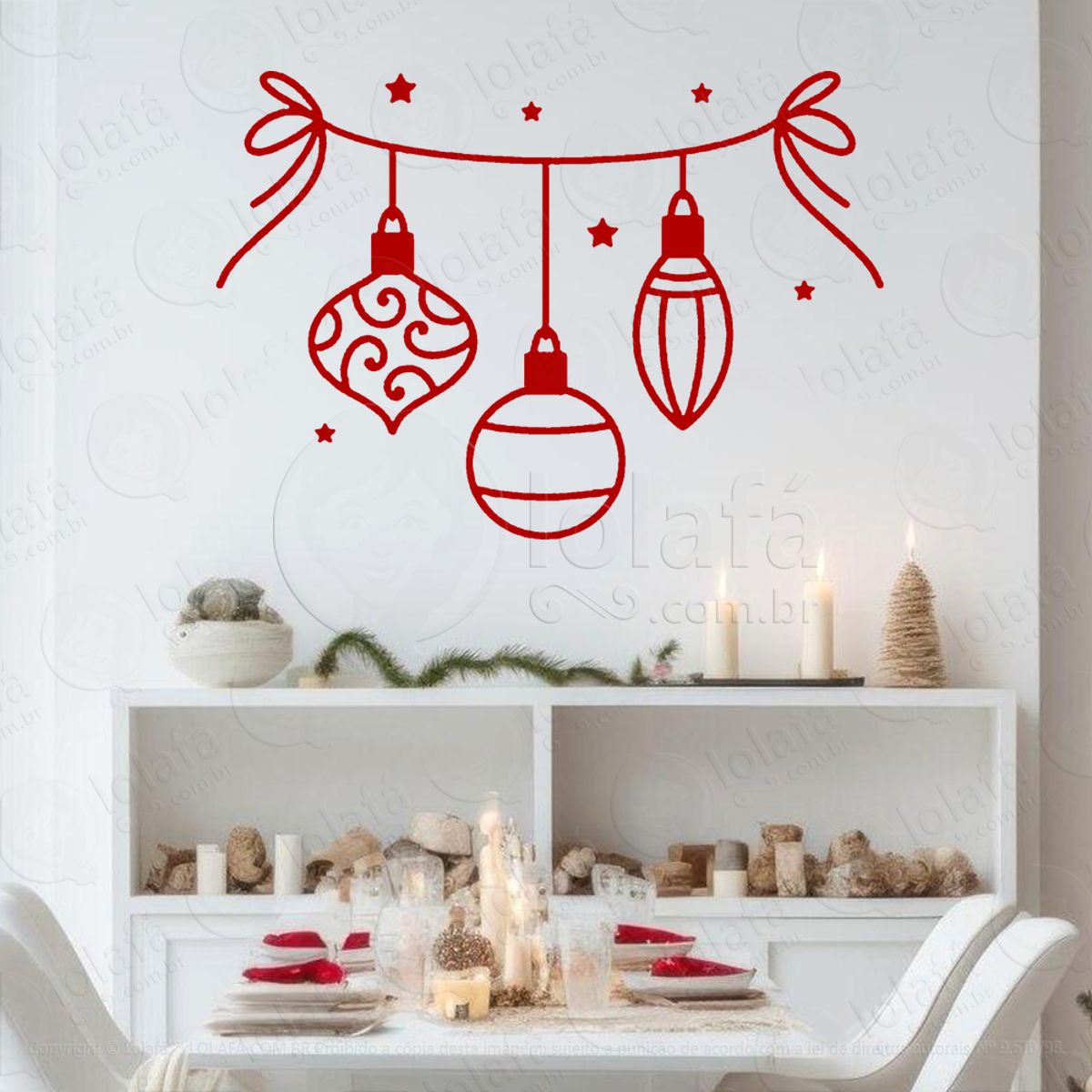 Cortina de Natal com Bolas Adesivo de Natal para Vitrine, Parede, Porta - Fácil Remoção Mod:140