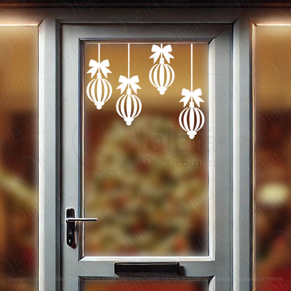 Cortina de Natal com Bolas Adesivo de Natal para Vitrine, Parede, Porta - Fácil Remoção Mod:145