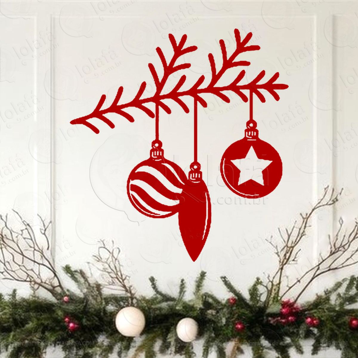 Cortina de Natal com Bolas Adesivo de Natal para Vitrine, Parede, Porta - Fácil Remoção Mod:146