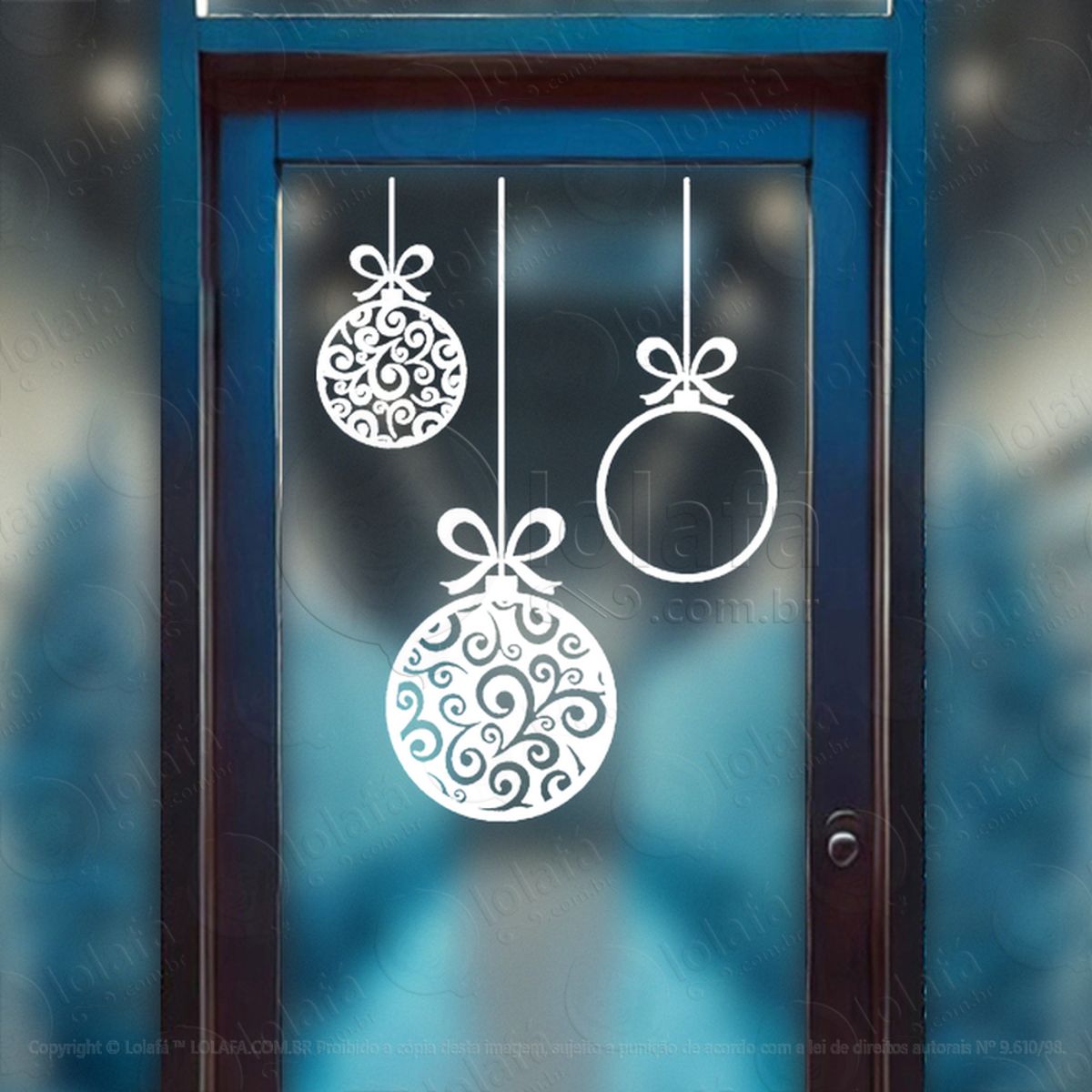 Cortina de Natal com Bolas Adesivo de Natal para Vitrine, Parede, Porta - Fácil Remoção Mod:149