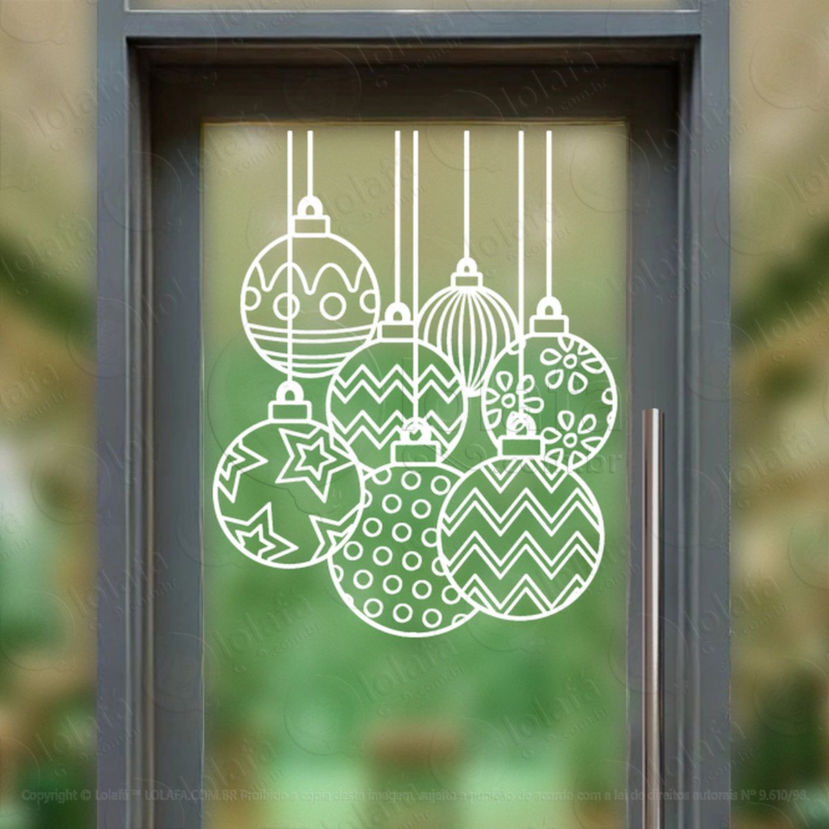 Cortina de Natal com Bolas Adesivo de Natal para Vitrine, Parede, Porta - Fácil Remoção Mod:154