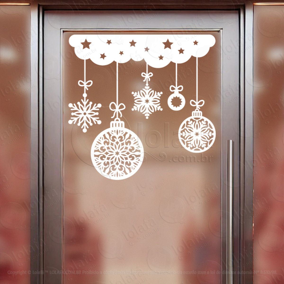 Cortina de Natal com Enfeites Adesivo de Natal para Vitrine, Parede, Porta - Fácil Remoção Mod:156