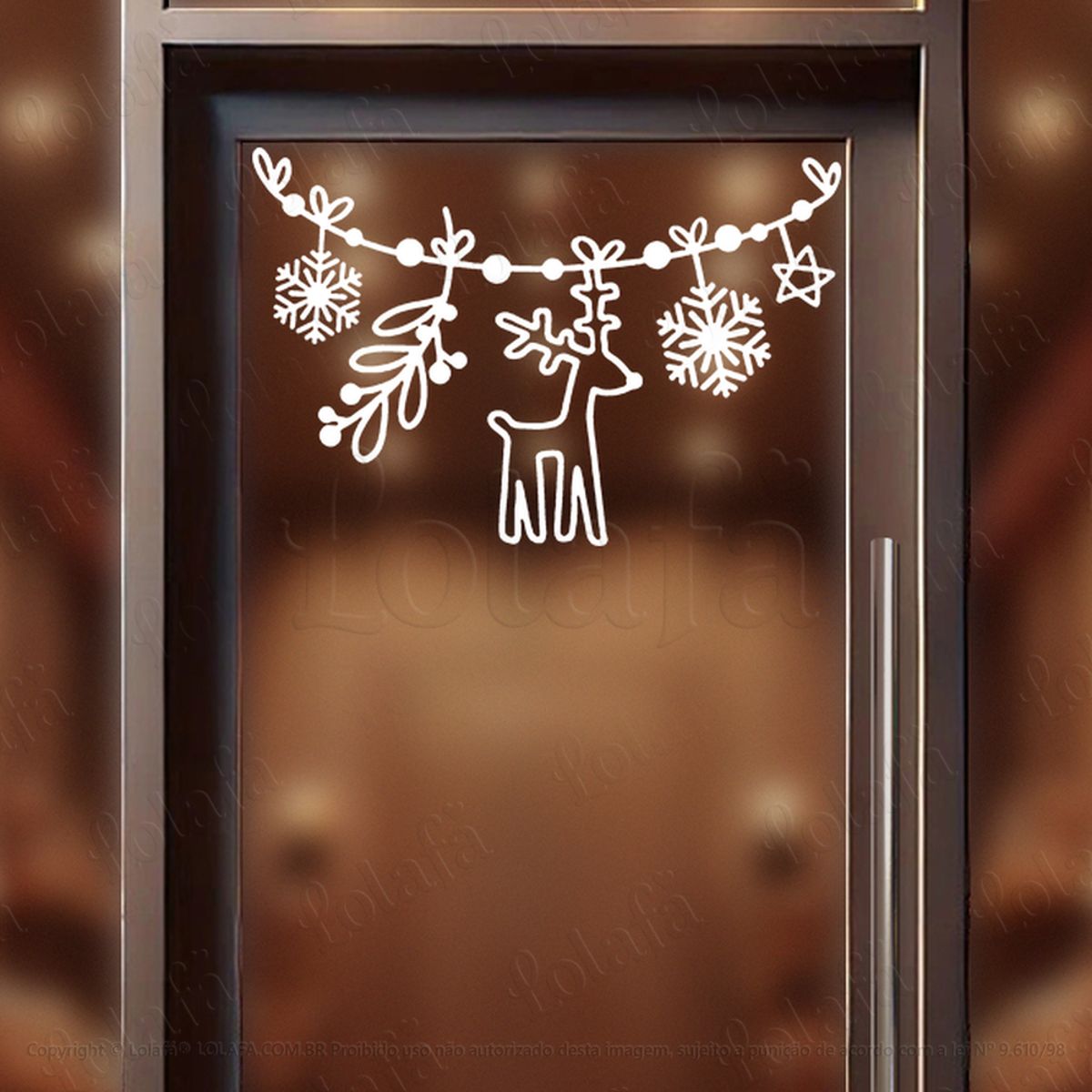 Cortina de Natal com Enfeites Adesivo de Natal para Vitrine, Parede, Porta - Fácil Remoção Mod:165