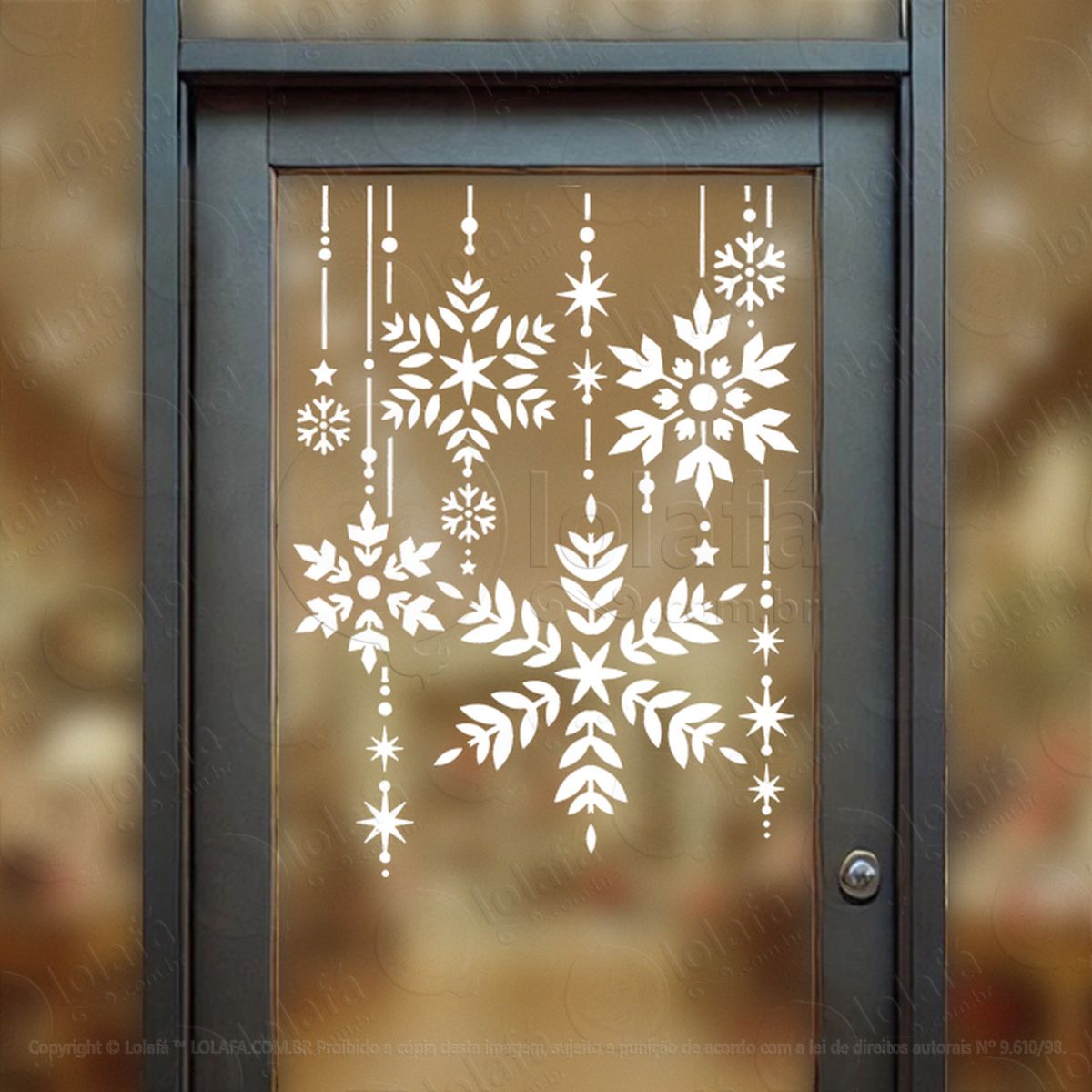 Cortina de Natal com Flocos de Neve Adesivo de Natal para Vitrine, Parede, Porta - Fácil Remoção Mod:166
