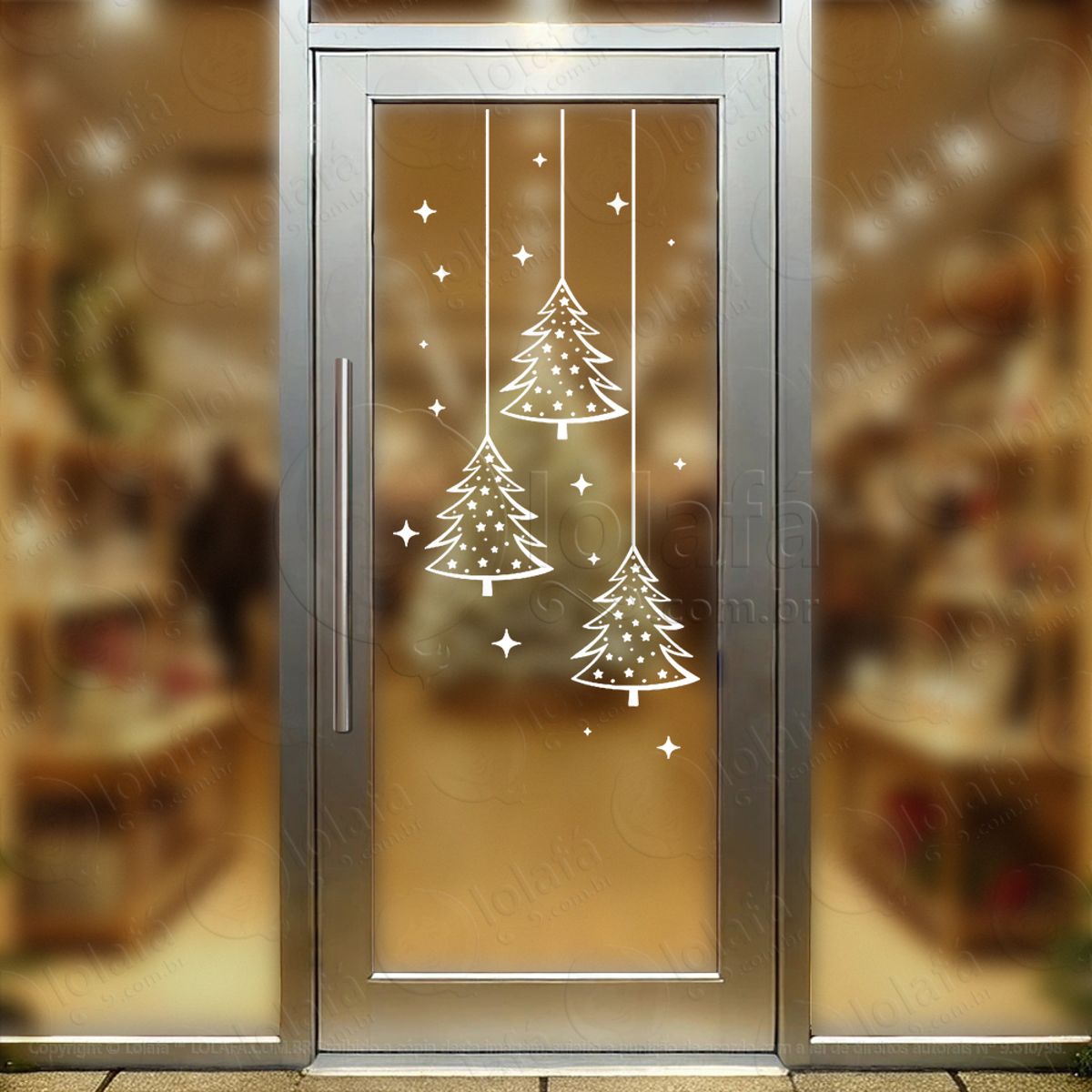 Cortina de Natal Árvores Pinheiros Adesivo de Natal para Vitrine, Parede, Porta - Fácil Remoção Mod:167