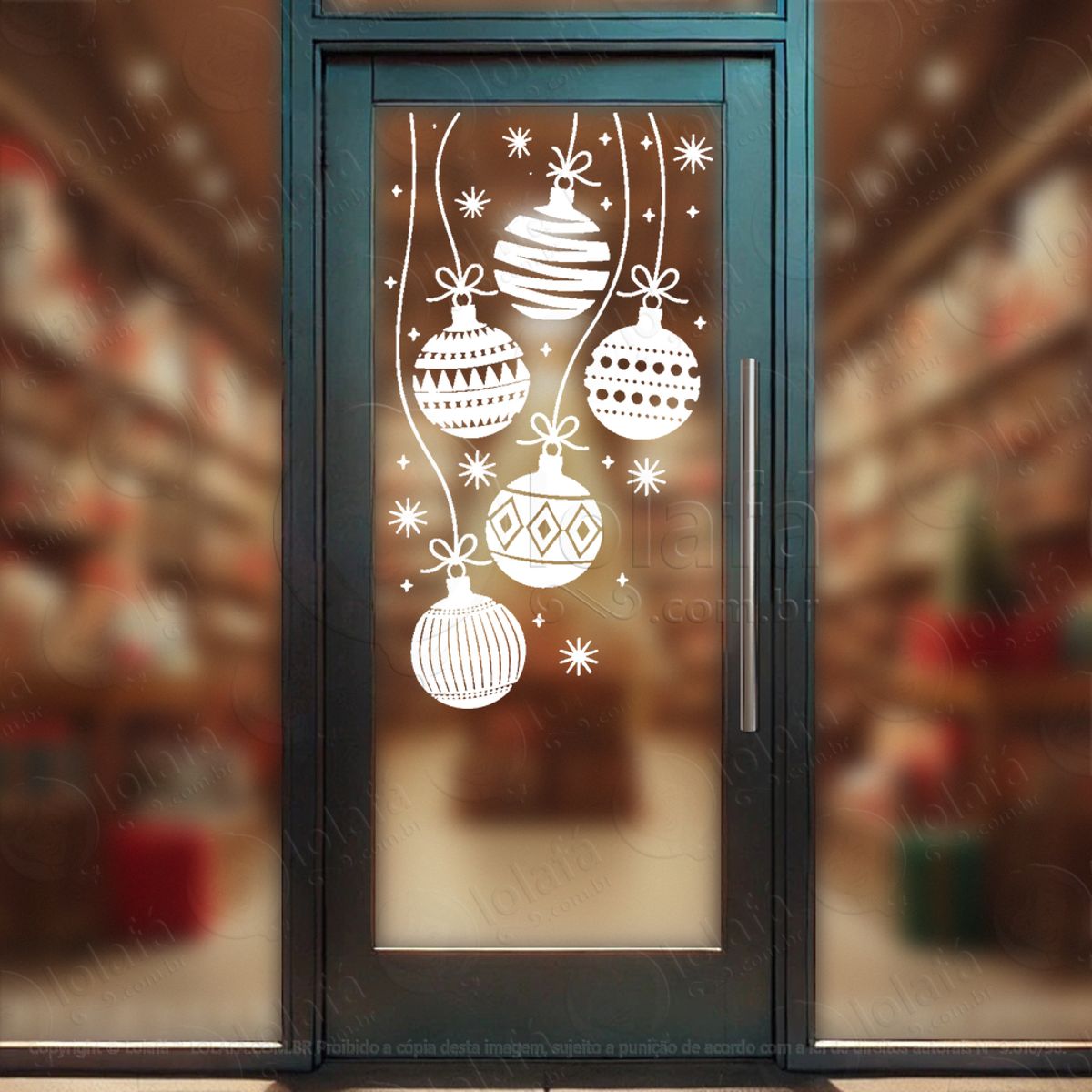 Cortina de Natal com Bolas Adesivo de Natal para Vitrine, Parede, Porta - Fácil Remoção Mod:170