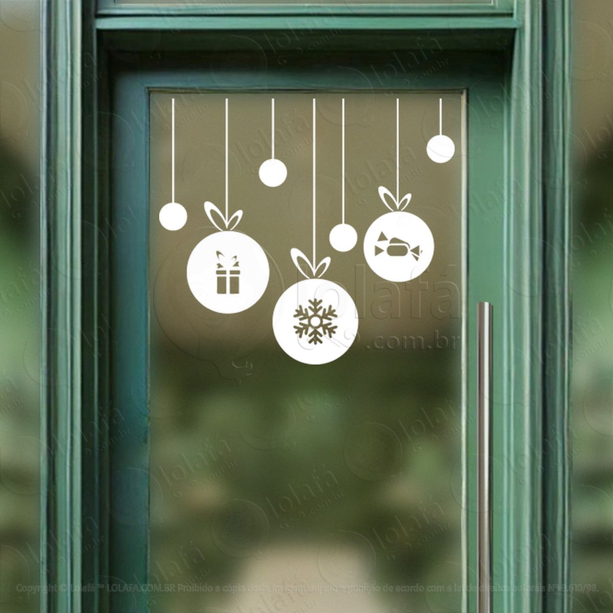 Cortina de Natal com Bolas Adesivo de Natal para Vitrine, Parede, Porta - Fácil Remoção Mod:171