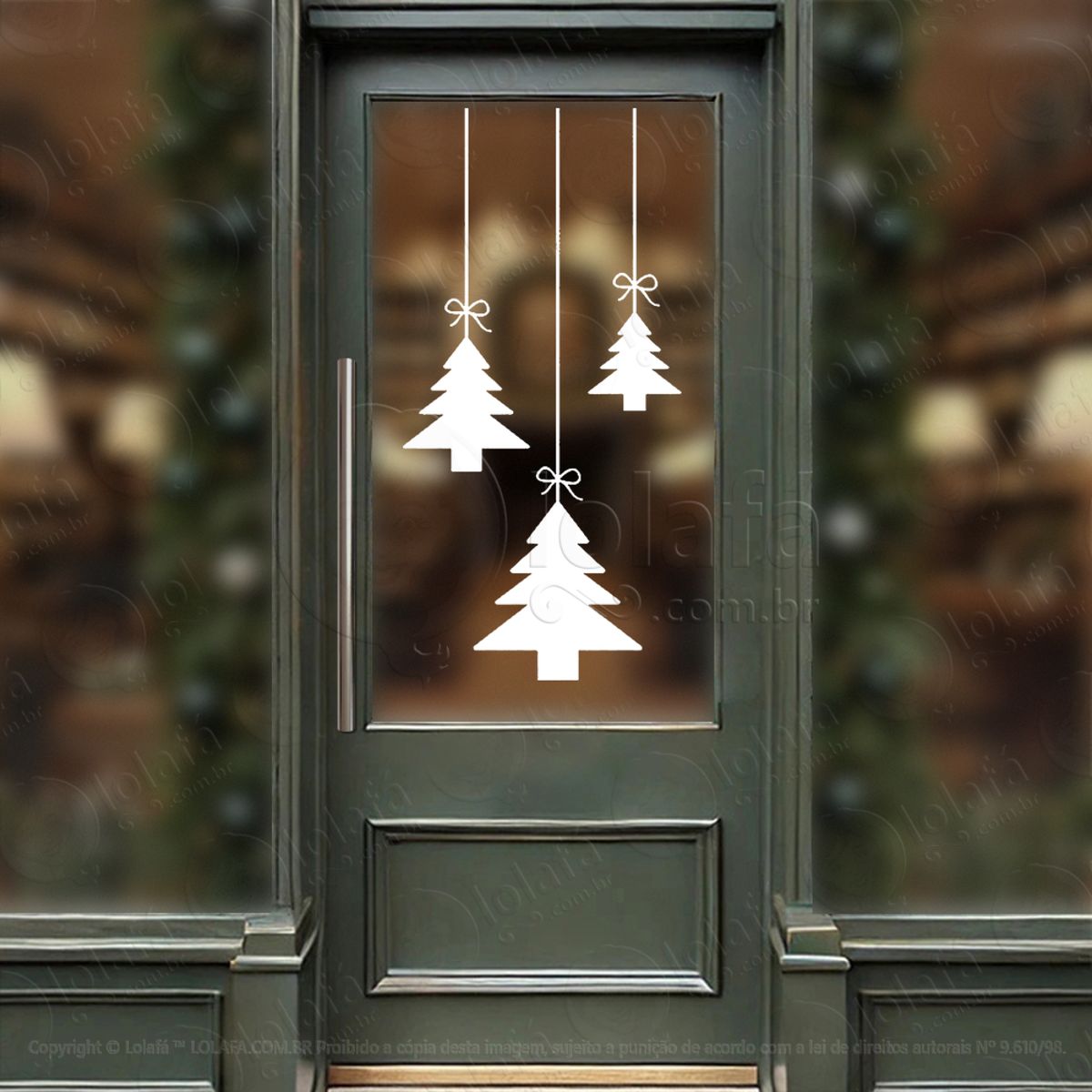 Cortina de Natal Árvores Pinheiros Adesivo de Natal para Vitrine, Parede, Porta - Fácil Remoção Mod:172