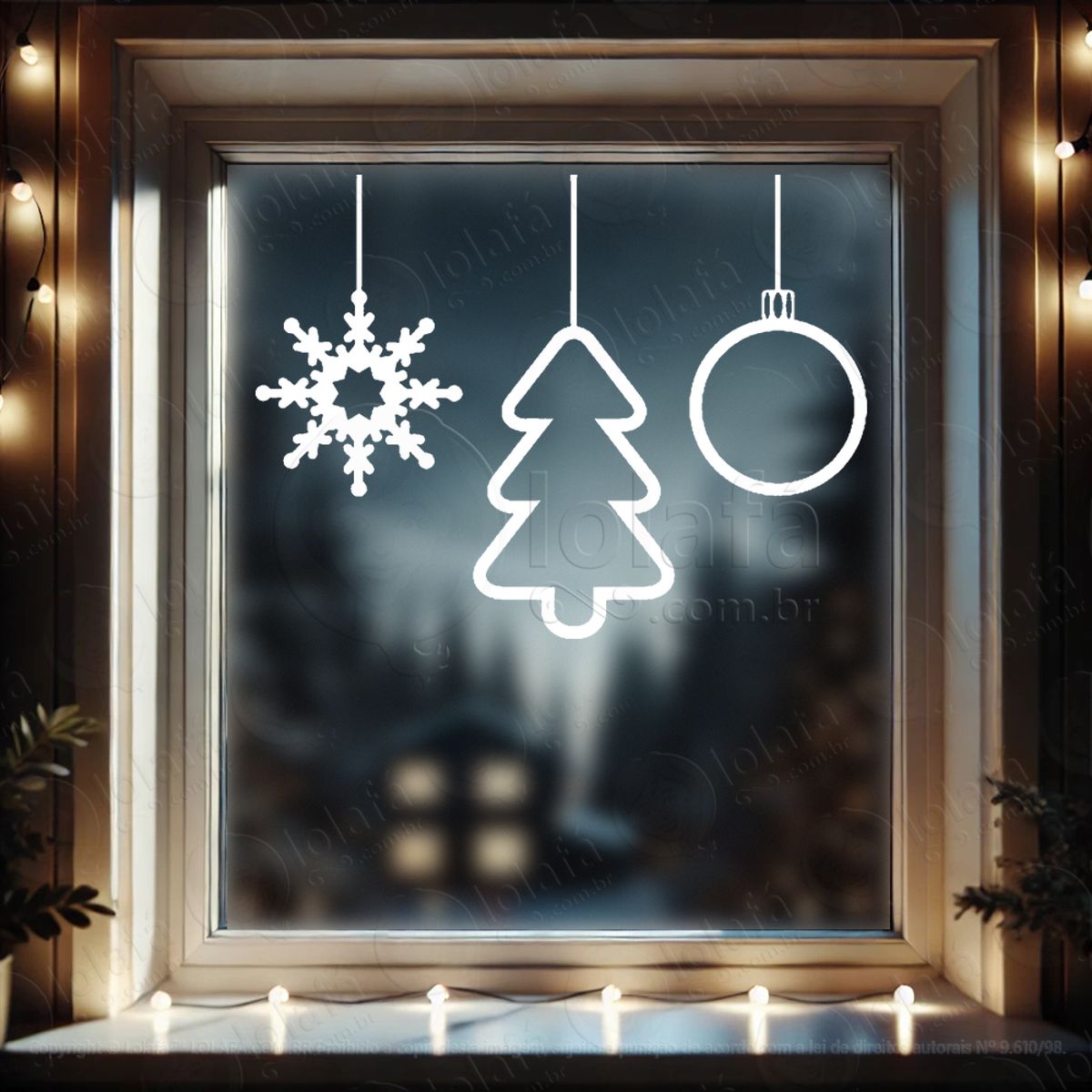 Cortina de Natal com Enfeites Adesivo de Natal para Vitrine, Parede, Porta - Fácil Remoção Mod:173
