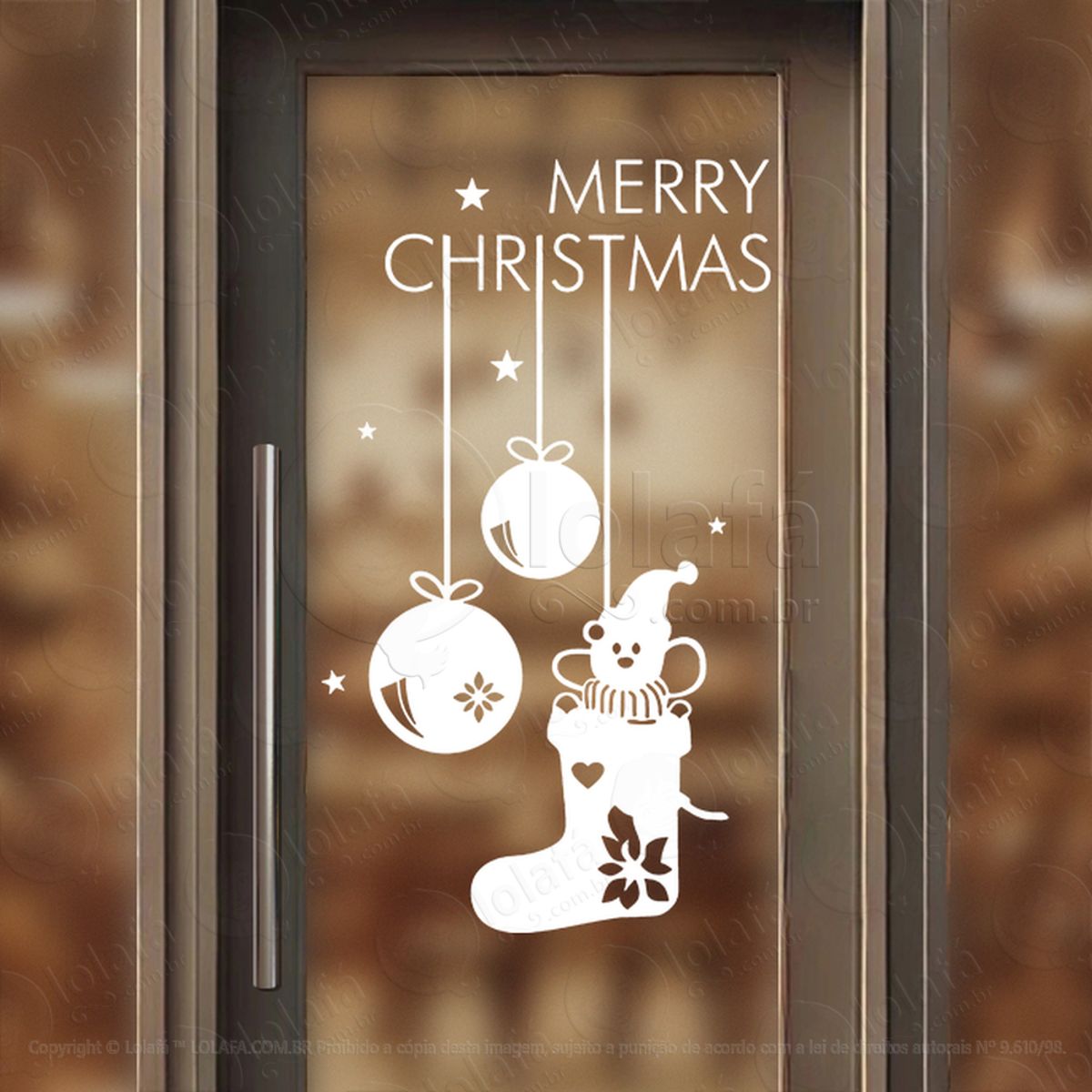 Cortina de Natal com Enfeites Adesivo de Natal para Vitrine, Parede, Porta - Fácil Remoção Mod:178