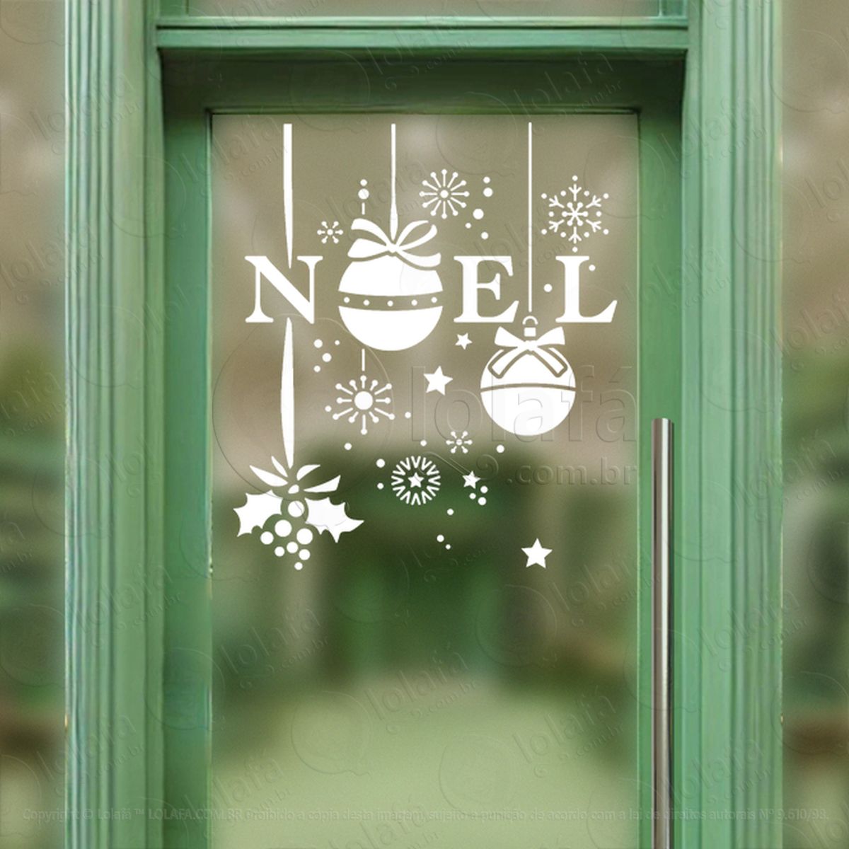 Cortina de Natal Bolas e Frase Noel Adesivo de Natal para Vitrine, Parede, Porta - Fácil Remoção Mod:179