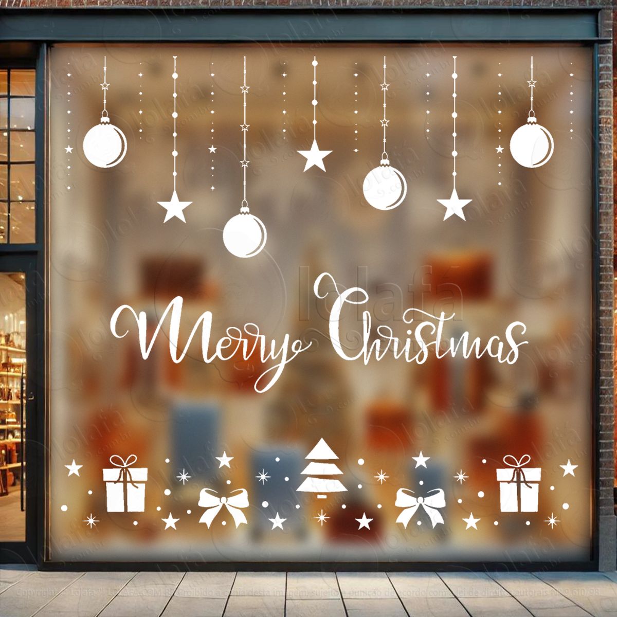 Cortina de Natal com Enfeites Adesivo de Natal para Vitrine, Parede, Porta - Fácil Remoção Mod:180