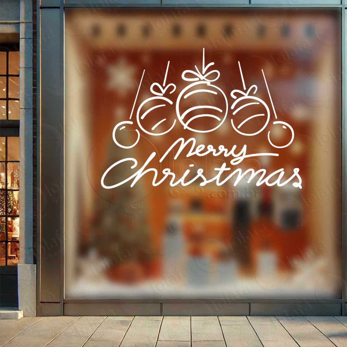 Cortina de Natal e Merry Christmas Adesivo de Natal para Vitrine, Parede, Porta - Fácil Remoção Mod:181